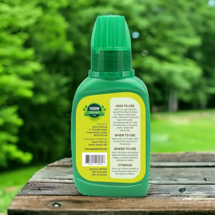Vgrow Prime Liquid Plant Fertilizer – 250ml backside